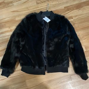 Black fur bomber jacket